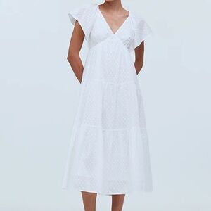 NWT Madewell Tie-Back Flutter-Sleeve Tiered Midi Dress